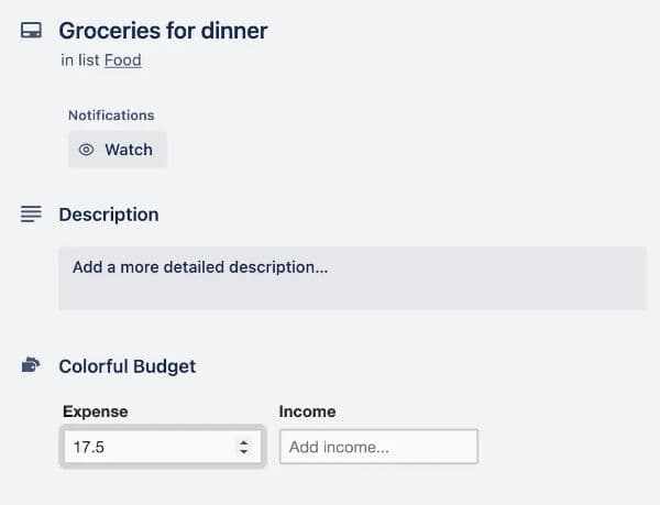 Adding budget expense to Trello