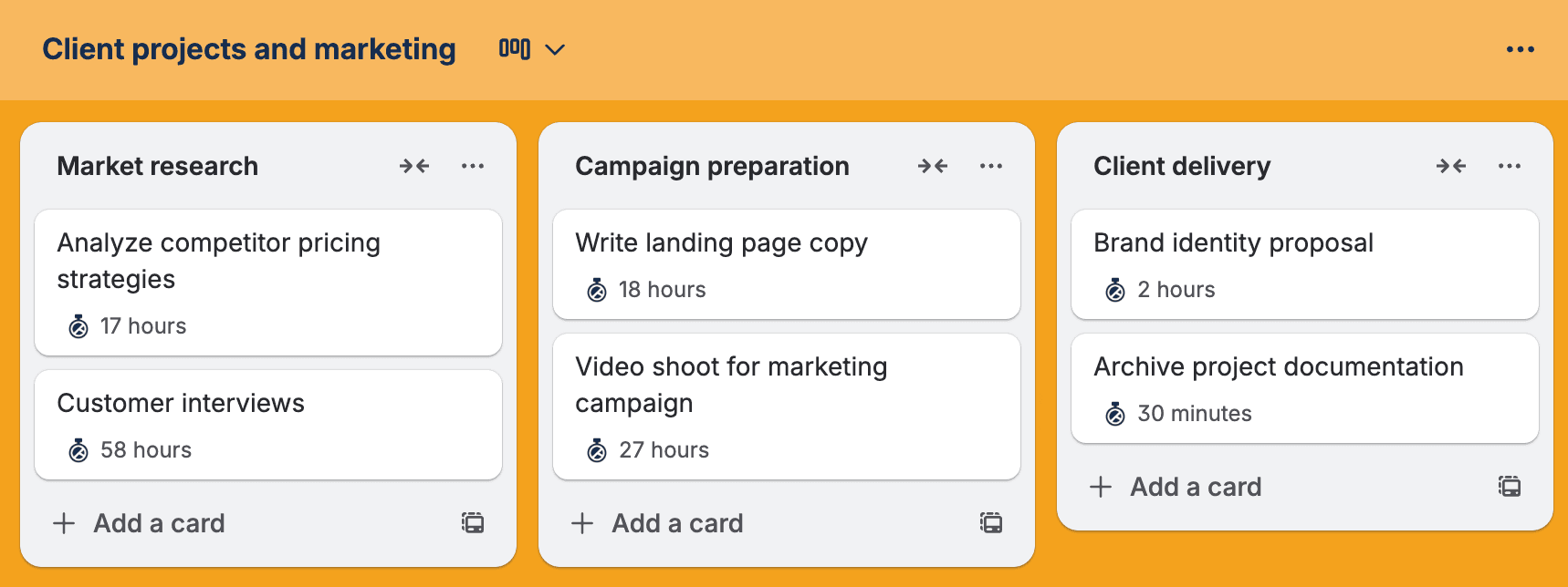"Total tracked time on the card front"